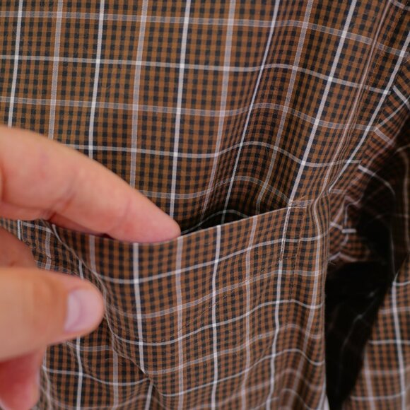 Jos‎ A Bank Traveler's Brown Plaid Pocket Collared Dress Shirt Medium Cotton - Picture 3 of 10